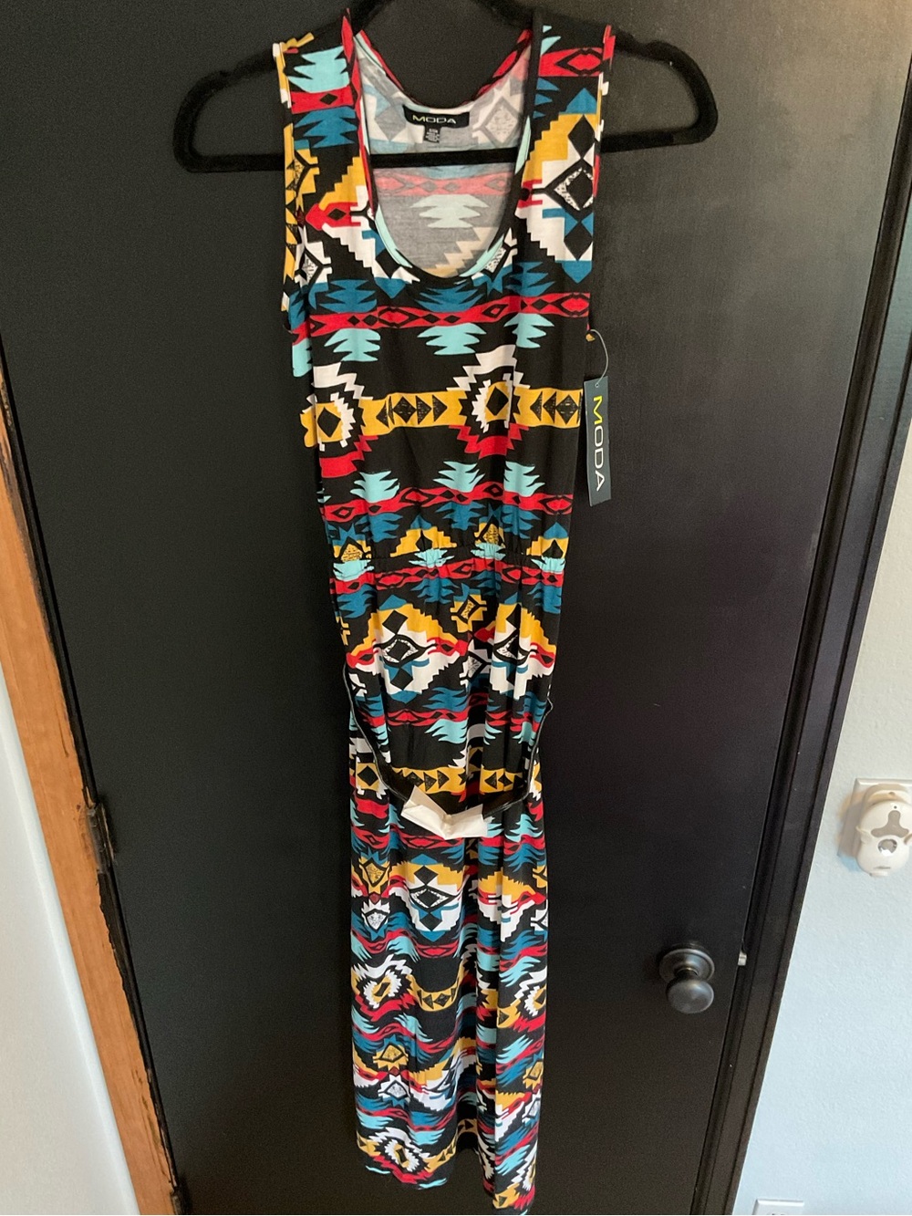 Moda Black Multicolor Tribal Maxi Dress — Red, Turquoise & Yellow